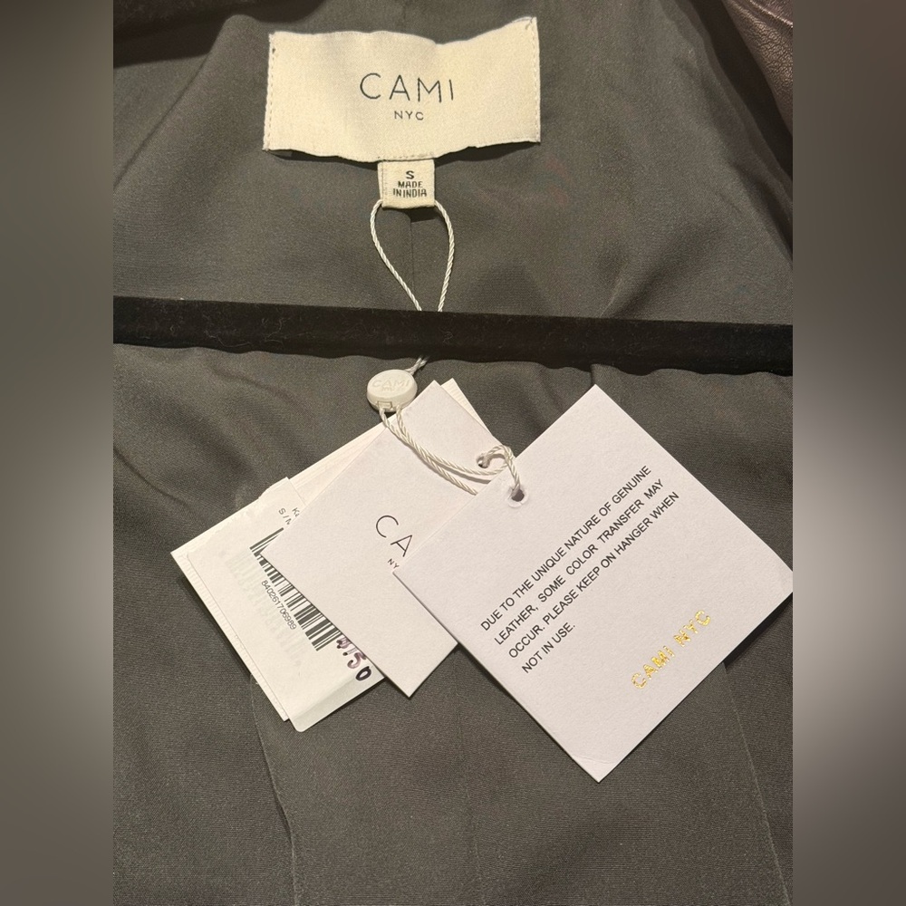 NWT Cami NYC Shimmering Metallic Silver Leather Bomber Moto Jacket Size S - Picture 6 of 11